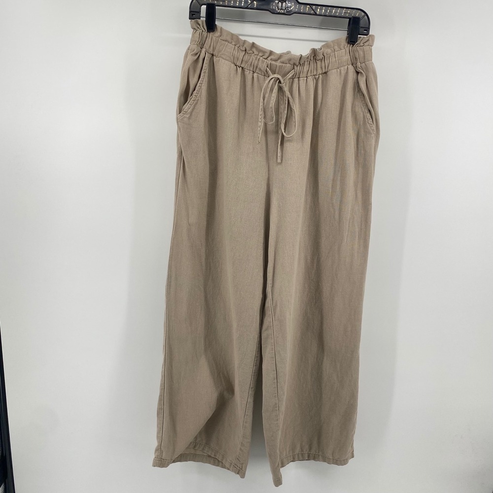 Coastal Comfort Pants Womens Medium Tan Beige Wide Leg Paperbag Waist Drawstring